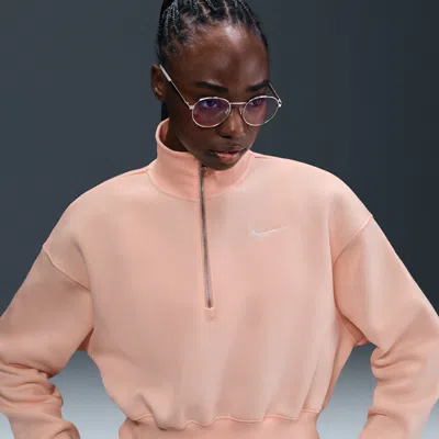 Nike Women's  Sportswear Phoenix Fleece 1/4-zip Cropped Sweatshirt In Pink
