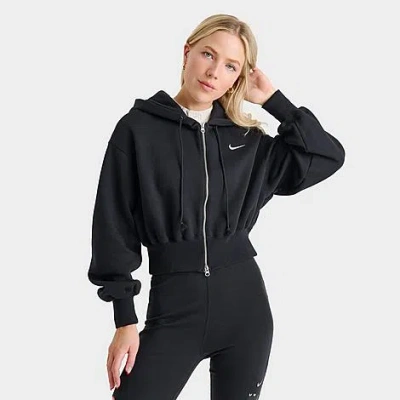 Nike Women's Sportswear Phoenix Fleece Crop Full-zip Hoodie In Black/sail