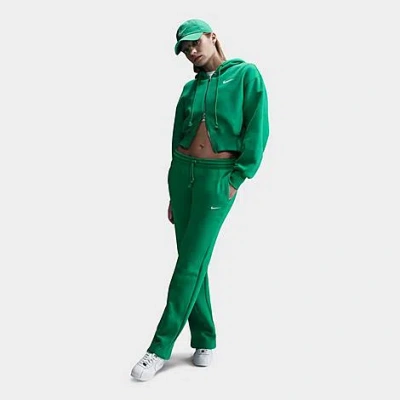 Nike Women's Sportswear Phoenix Fleece Crop Full-zip Hoodie Size Small Cotton/polyester/fleece In Stadium Green/sail