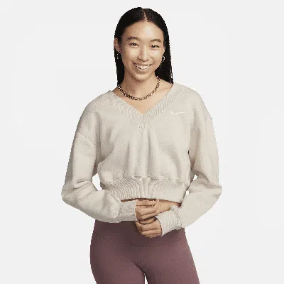 Nike Women's  Sportswear Phoenix Fleece Cropped V-neck Top In Brown