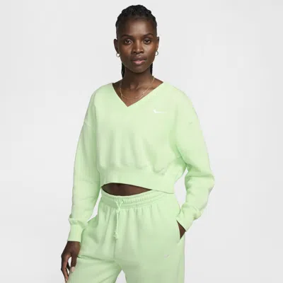 Nike Women's  Sportswear Phoenix Fleece Cropped V-neck Top In Vapor Green/sail
