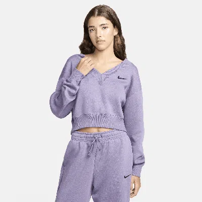 Nike Women's  Sportswear Phoenix Fleece Cropped V-neck Top In Purple