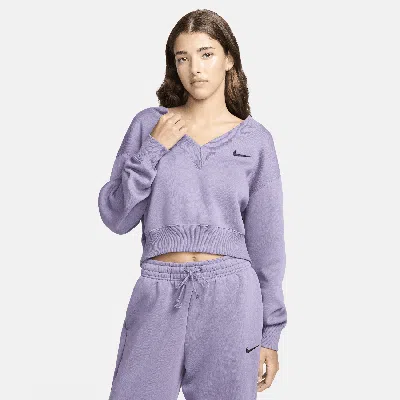Nike Women's  Sportswear Phoenix Fleece Cropped V-neck Top In Daybreak/ Black