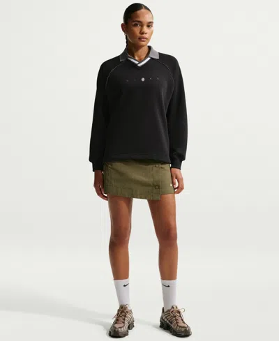 Nike Women's Sportswear Phoenix Fleece Graphic Polo Oversized Top In Black