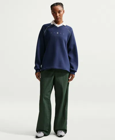 Nike Women's Sportswear Phoenix Fleece Graphic Polo Oversized Top In Blue