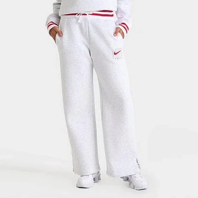 Nike Women's Sportswear Phoenix Fleece High-waist Wide-leg Graphic Jogger Pants In Heathered Grey/red