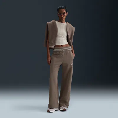 Nike Women's  Sportswear Phoenix Fleece High-waisted Wide-leg Graphic Pants In Brown