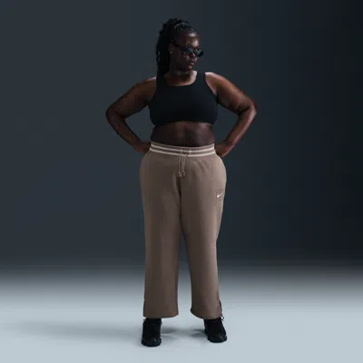 Nike Women's  Sportswear Phoenix Fleece High-waisted Wide-leg Graphic Pants (plus Size) In Brown