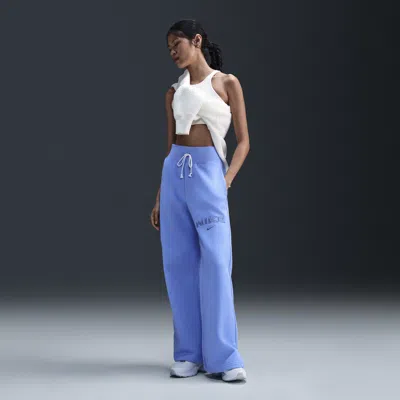 Nike Women's  Sportswear Phoenix Fleece High-waisted Wide-leg Logo Pants In Blue