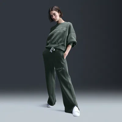 Nike Women's  Sportswear Phoenix Fleece High-waisted Wide-leg Logo Pants In Green