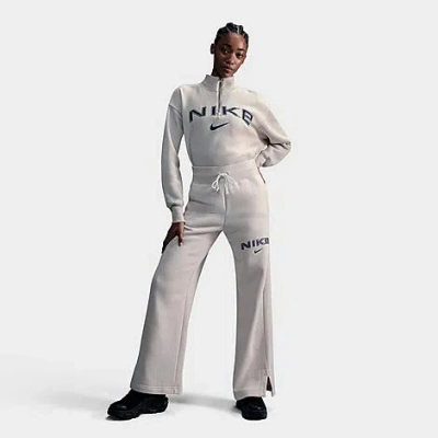 Nike Women's Sportswear Phoenix Fleece High-waisted Wide-leg Logo Pants In Light Orewood Brown