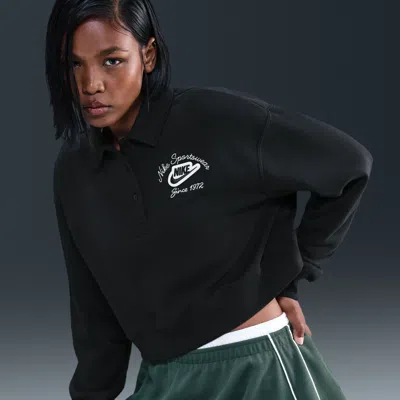 Nike Women's  Sportswear Phoenix Fleece Loose Collared Pull-over Top In Black