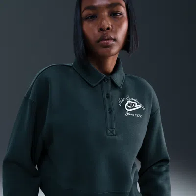 Nike Women's  Sportswear Phoenix Fleece Loose Collared Pull-over Top In Green