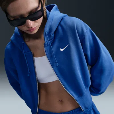 Nike Women's  Sportswear Phoenix Fleece Loose Cropped Full-zip Hoodie In Blue