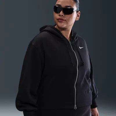 Nike Women's  Sportswear Phoenix Fleece Loose Cropped Full-zip Hoodie (plus Size) In Black