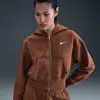 Nike Women's  Sportswear Phoenix Fleece Loose Full-zip Cropped Hoodie In Brown