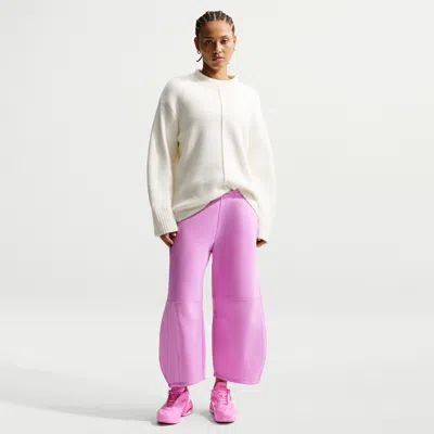 Nike Phoenix Fleece Loose Crop Barrel Pants In Pink