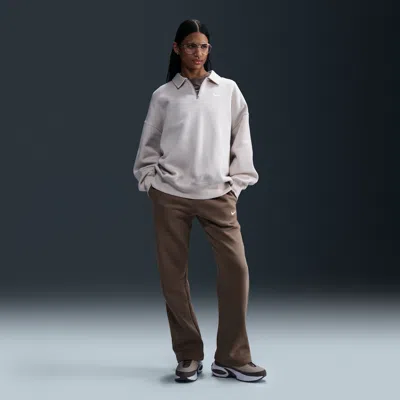 Nike Women's  Sportswear Phoenix Fleece Mid-rise Open-hem Pants In Brown