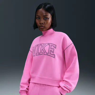 Nike Women's  Sportswear Phoenix Fleece Mock-neck Sweatshirt In Pink