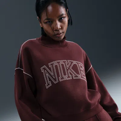 Nike Women's  Sportswear Phoenix Fleece Mock-neck Sweatshirt In Red