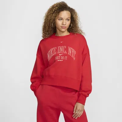 Nike Women's  Sportswear Phoenix Fleece Over-oversized Crew-neck Graphic Sweatshirt In Red