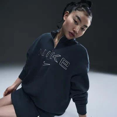 Nike Women's  Sportswear Phoenix Fleece Oversized 1/4-zip Logo Top In Blue