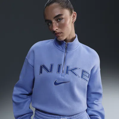 Nike Women's  Sportswear Phoenix Fleece Oversized 1/4-zip Logo Top In Blue