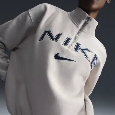 Nike Women's  Sportswear Phoenix Fleece Oversized 1/4-zip Logo Top In Brown