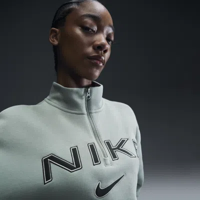 Nike Women's  Sportswear Phoenix Fleece Oversized 1/4-zip Logo Top In Green