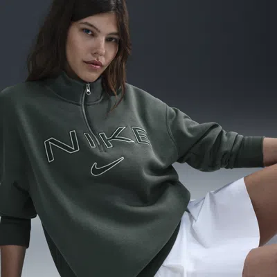 Nike Women's  Sportswear Phoenix Fleece Oversized 1/4-zip Logo Top In Green