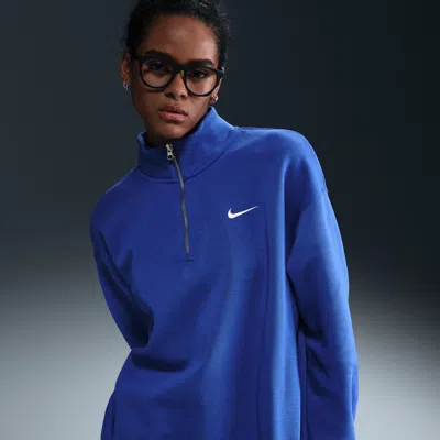 Nike Women's  Sportswear Phoenix Fleece Oversized 1/4-zip Long Sweatshirt In Blue