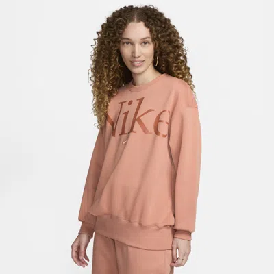 Nike Women's  Sportswear Phoenix Fleece Oversized Crew-neck Logo Sweatshirt In Pink