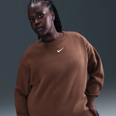 Nike Women's  Sportswear Phoenix Fleece Oversized Crew-neck Sweatshirt (plus Size) In Brown