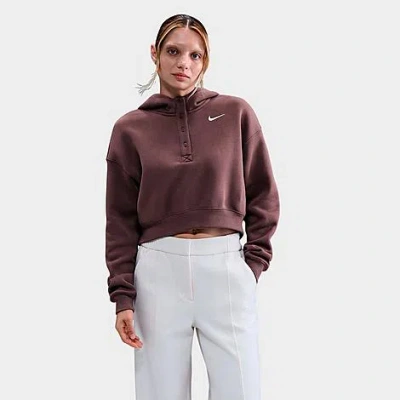 Nike Women's Sportswear Phoenix Fleece Oversized Cropped Henley Hoodie In Brown