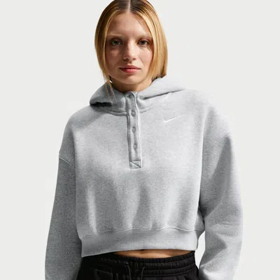 Nike Women's  Sportswear Phoenix Fleece Oversized Cropped Henley Hoodie In Black