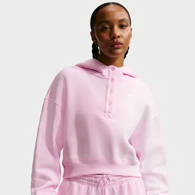 Nike Women's  Sportswear Phoenix Fleece Oversized Cropped Henley Hoodie In Pink