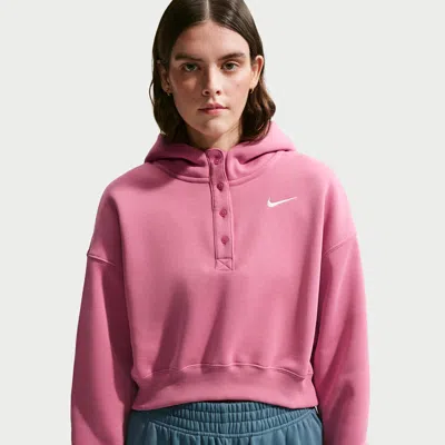 Nike Women's  Sportswear Phoenix Fleece Oversized Cropped Henley Hoodie In Pink