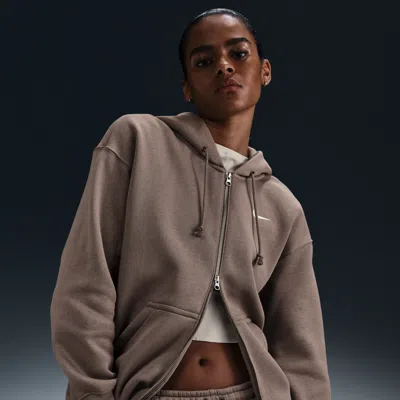 Nike Women's  Sportswear Phoenix Fleece Oversized Full-zip Hoodie In Mink Brown/sail 