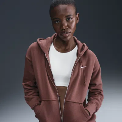 Nike Women's  Sportswear Phoenix Fleece Oversized Full-zip Hoodie In Red Sepia/sail 
