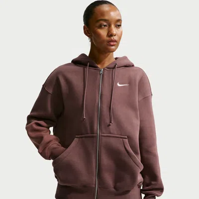 Nike Women's  Sportswear Phoenix Fleece Oversized Full-zip Hoodie In Brown