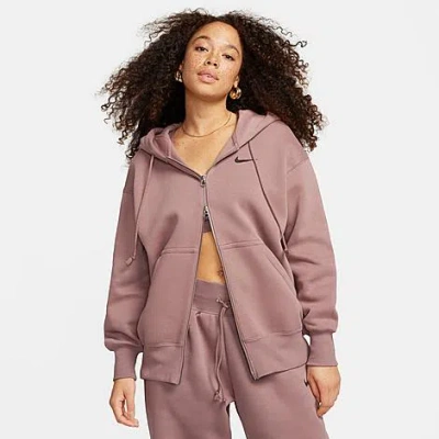 Nike Women's Sportswear Phoenix Fleece Oversized Full-zip Hoodie Size Large Cotton/polyester/fleece In Brown