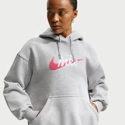 Nike Oversize Brushed Cotton Blend Fleece Hoodie In Gray