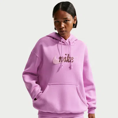 Nike Oversize Brushed Cotton Blend Fleece Hoodie In Pink