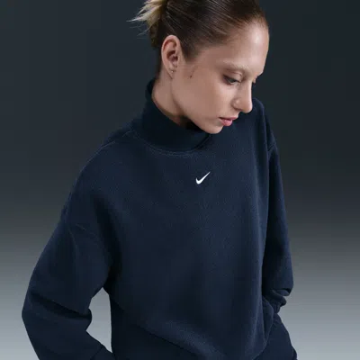Nike Women's  Sportswear Phoenix Plush Cozy Fleece Oversized Mock-neck Top In Blue