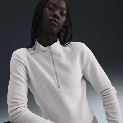 Nike Women's  Sportswear Phoenix Plush Slim Long-sleeve Cozy Fleece 1/2-zip Top In Light Orewood Brown/sail