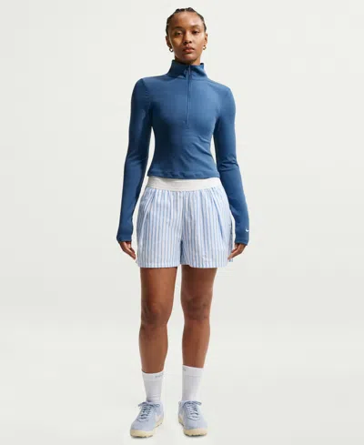 Nike Women's Sportswear Ribbed Quarter-zip Long-sleeve Top In Blue