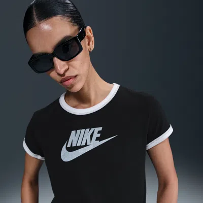 Nike Women's  Sportswear Short-sleeve Ringer T-shirt In Black