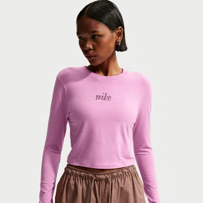 Nike Women's  Sportswear Slim Long-sleeve T-shirt In Pink