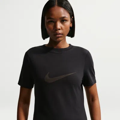 Nike Women's  Sportswear Slim Short-sleeve Burnout Logo Top In Black