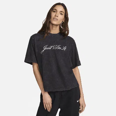 Nike Just Do It Boxy Embroidered T-shirt In Black
